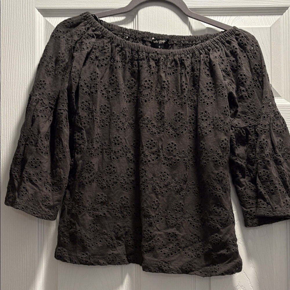 Lucky Brand Charcoal Eyelet Top